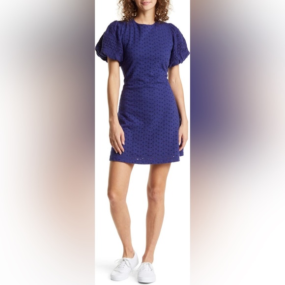 NWT Free People Apricot Rose Puff Sleeve Eyelet Dress in Living Indigo - Picture 10 of 14